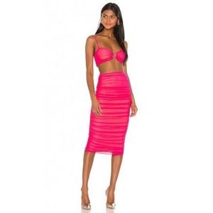 Superdown X Draya Michele Chelsey Ruched Skirt Bra Set In Neon Pink Sz XS